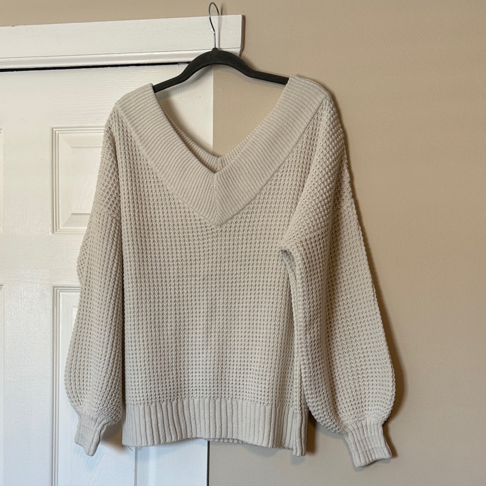 Zenana V-Neck Cream Sweater